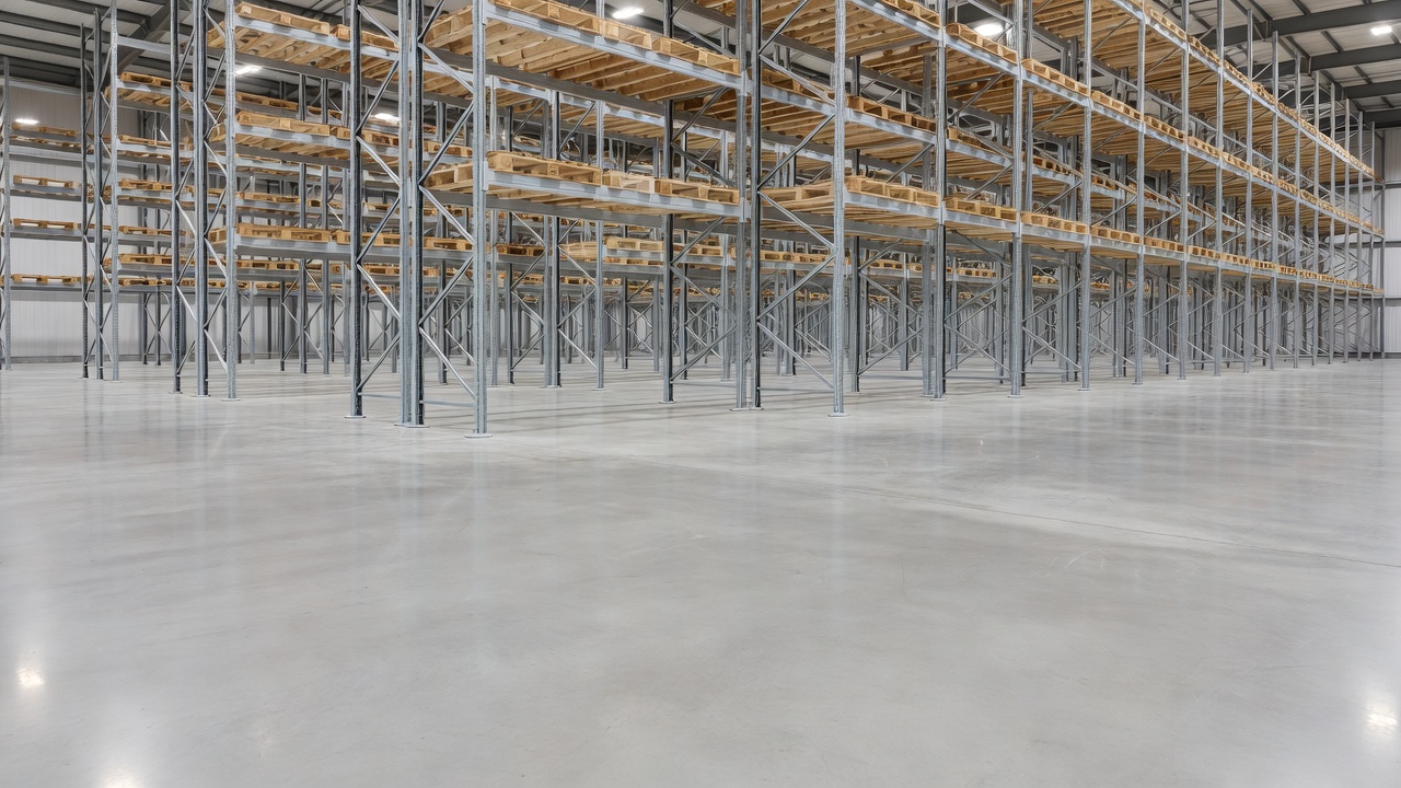 Clean warehouse floor and steel racking system in Kilkenny facility