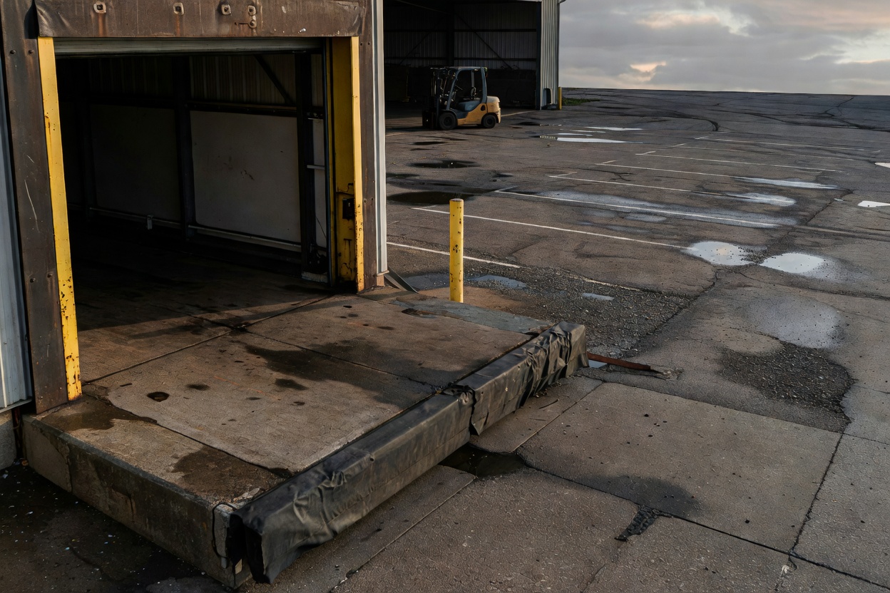 Industrial warehouse loading bay entrance and dock access area